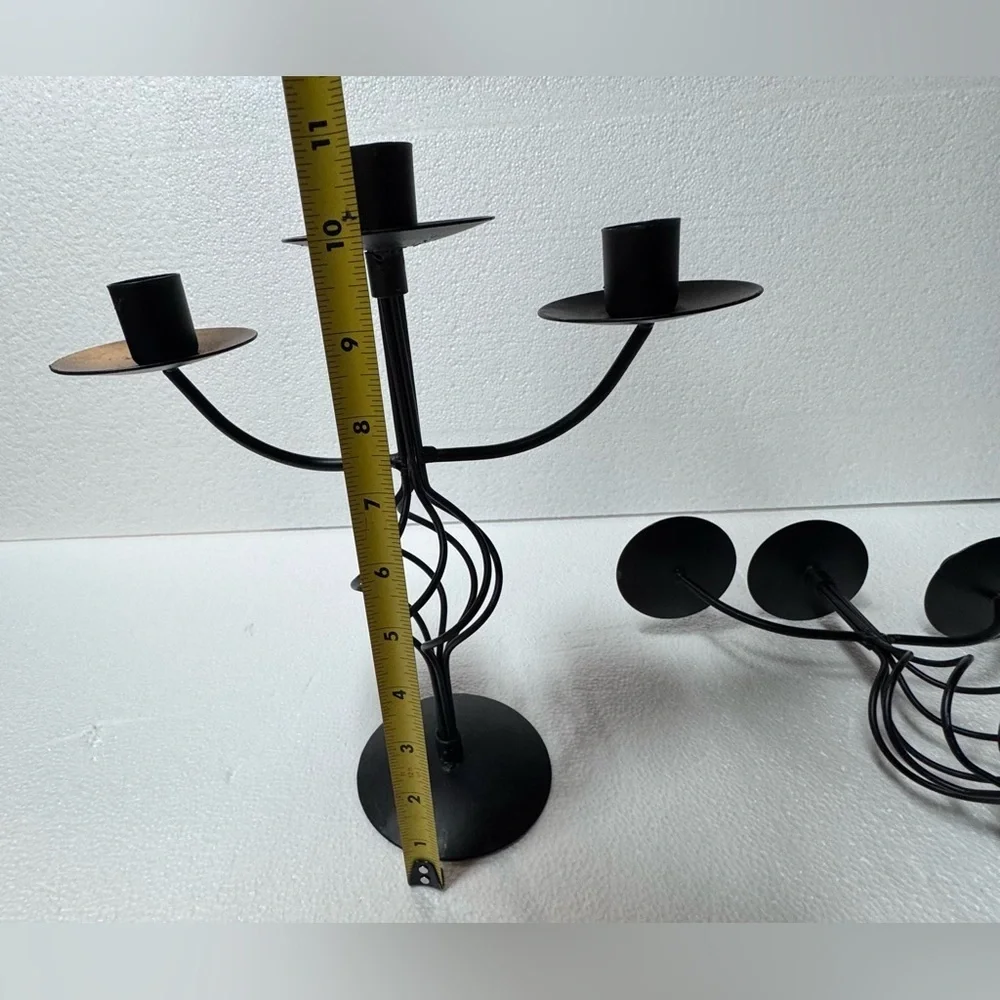 Elegant Black Metal 3-arm  Candelabra Set